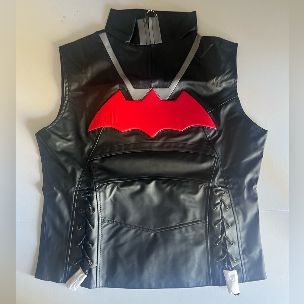 Laverapelle Batman Logo Black Red Faux Leather Moto Vest Medium